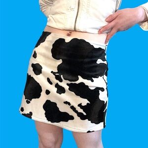 COW PRINT SKIRT TEXTURED HAIR BLACK WHITE MINI SAKS FIFTH AVENUE 🖤🖤